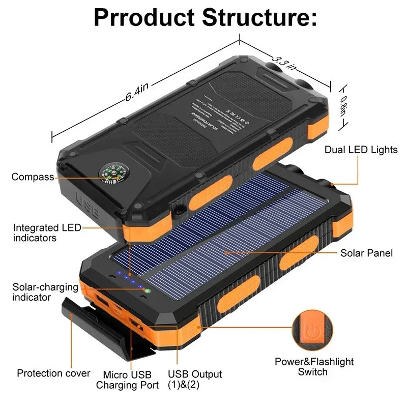 Powerbank med solceller 20.000mAh